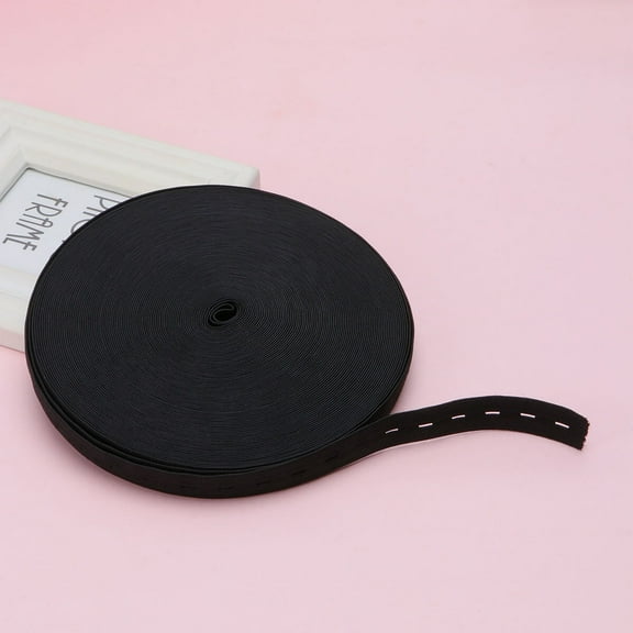 OUNONA Black Polyester Elastic Bands for Clothing with Button Holes 1 5cm Wide 30m per Roll