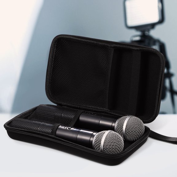 OUNONA Black Hard Shell Portable Microphone Case with Zipper for Mic Storage and