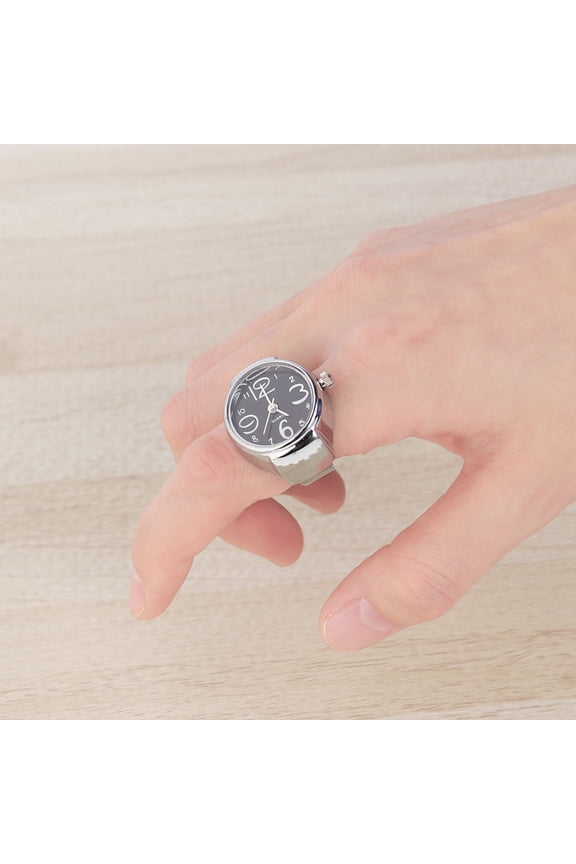 Black Ring Watch Creative Design Clear Time Display for Stylish Wear