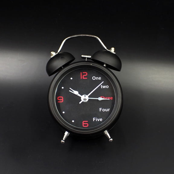OUNONA Black Twin Bell Daily Clock with Silent Non Ticking Sweep Hands and Night Light for Timekeeping