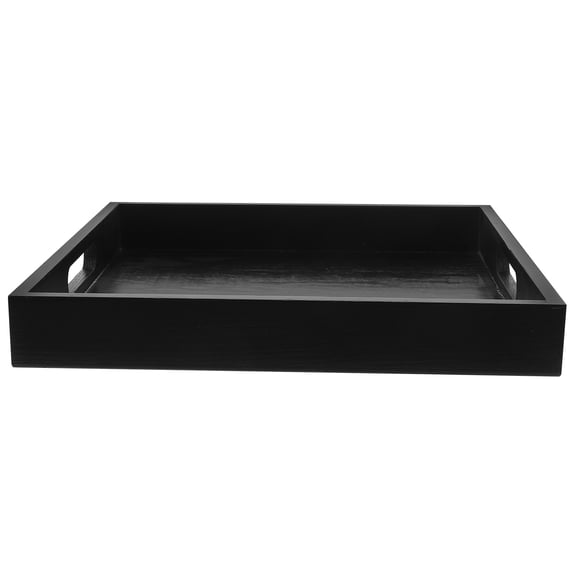 OUNONA Black Wooden Serving Tray with Handles, Square Food Serving Platter for Home, Kitchen, Restaurant and Party Use