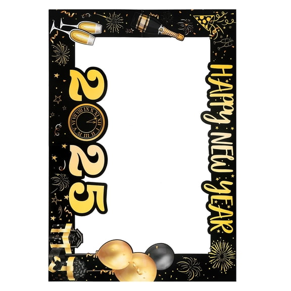 OUNONA Black and Gold New Year Photo Booth Frame Set Multi Paper Party Supplies for Decor 2025 Size