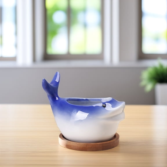 OUNONA Blue Ceramic Succulent Flowerpot Durable Household Plant Container for Home Decorations