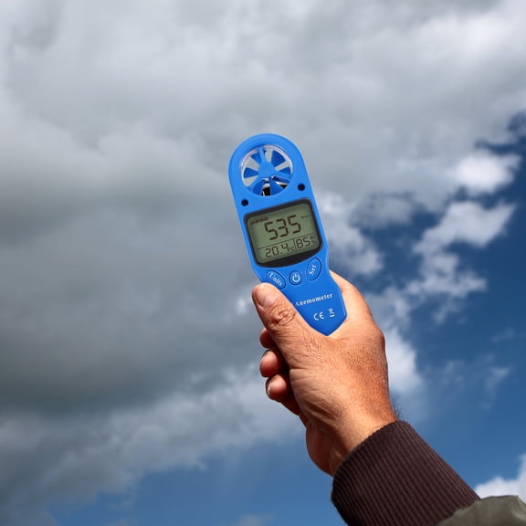 OUNONA Blue Digital Anemometer with Hygrothermograph for Outdoor Use Handheld Wind Speed Meter Practical