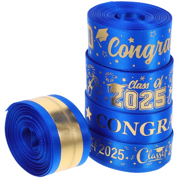 OUNONA Blue Graduation Ribbon for Crafting and Present Bow Making with Elegant Foil Design