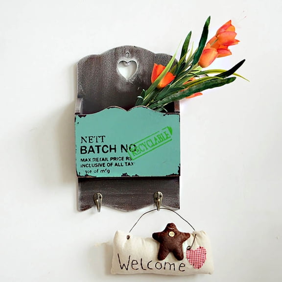 DRAFIDEEP Blue Wooden Multi Functional Letter Box and Key Rack Wall Shelf for Rustic Home Decor