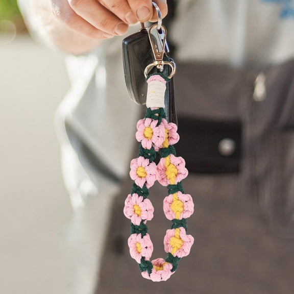 OUNONA Bohemian Daisy Woven Keychain Wristlet Key Holder With Wrist Strap Beaded Keychain Wristlet Thread Wallet Wrist Lanyard
