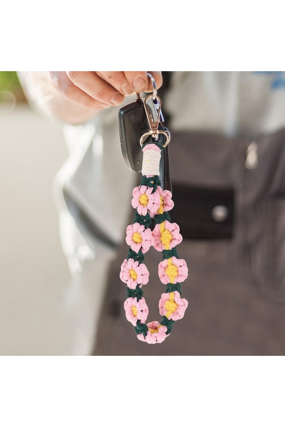 Bohemian Daisy Woven Keychain Wristlet Key Holder With Wrist Strap Beaded Keychain Wristlet Thread Wallet Wrist Lanyard