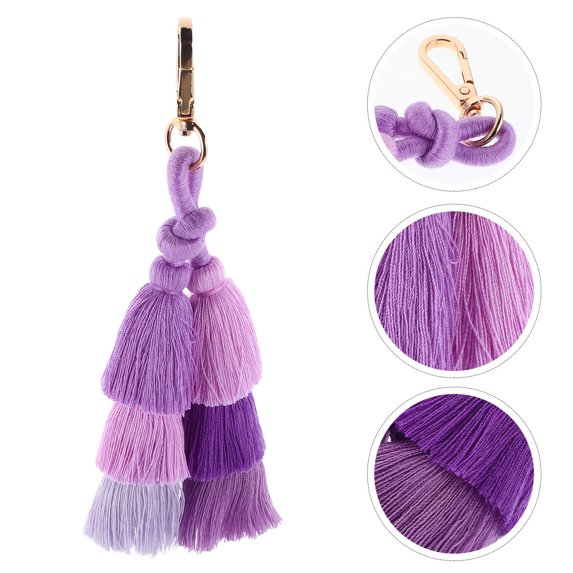 OUNONA Boho Style Tassel Keychain Bag Charm with Cotton Thread, 1 Set for Women's Handbag and Daily Use