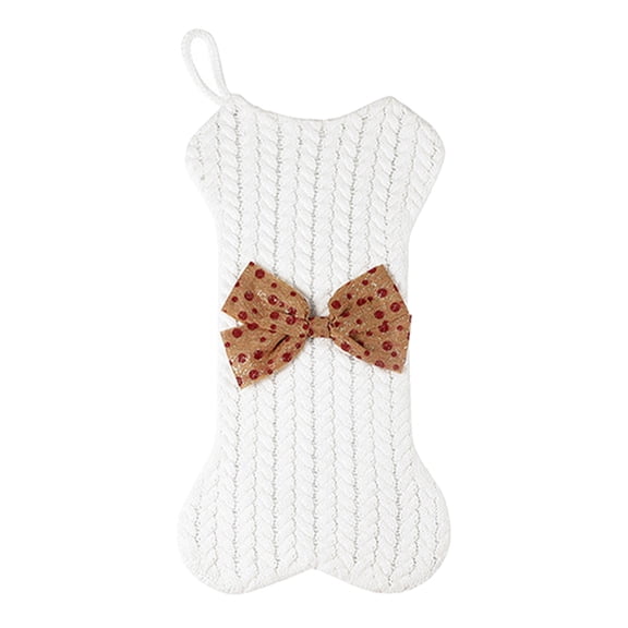 Tineasur White Knitted Dog Bone Christmas Stocking for Xmas Tree Hanging Decor