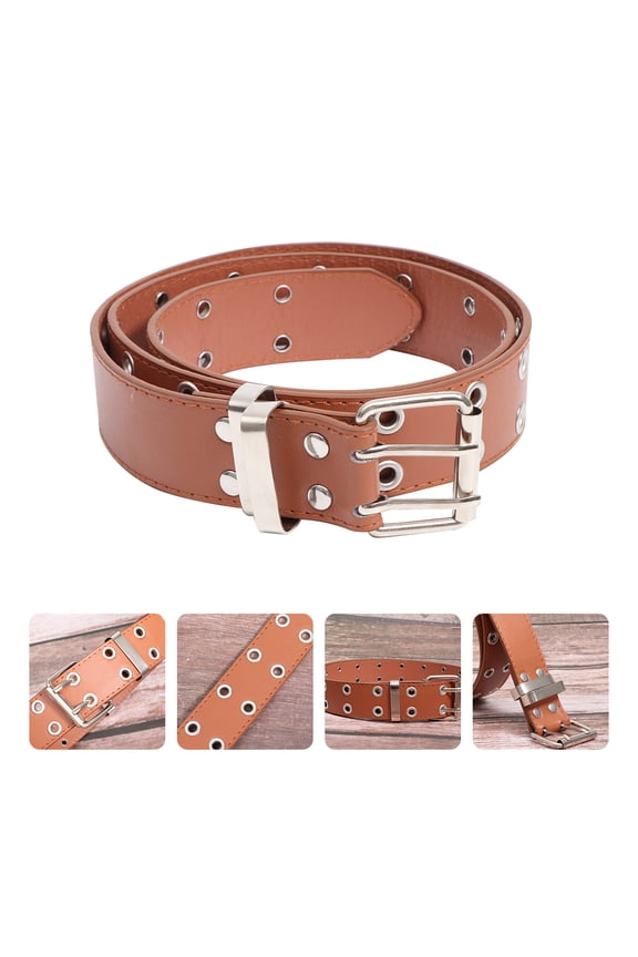 Bra Teasing Double Rows Holes Belt Man 103x3.3cm Brown