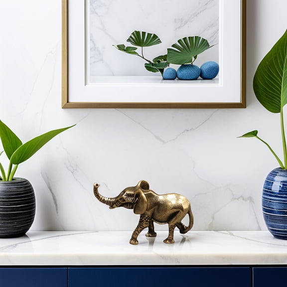 OUNONA Brass Elephant Head Figurine Indoor Decoration 1Pcs