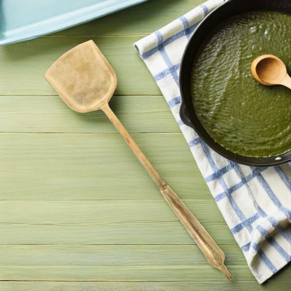 OUNONA Brass Kitchen Turner Spatula for Stirring Mixing and Serving with Classic 1980S Style