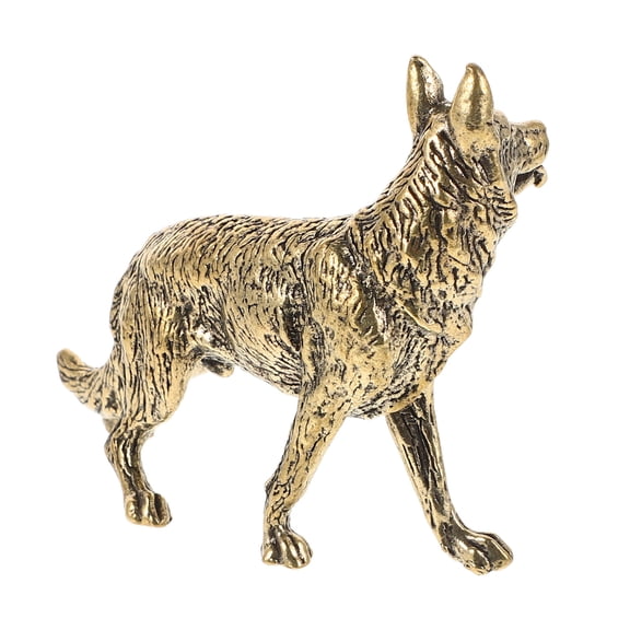 OUNONA Brass Wolf Dog Figurine Retro Miniature Dog Statue Chinese Zodiac Dog Sculpture Wolf Collectible Statue for Feng Shui Home Decorations