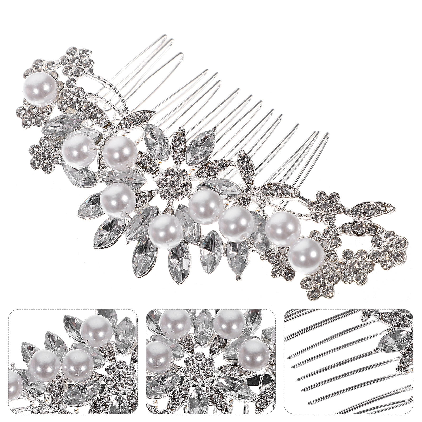 Silver Rhinestone Floral Hair Comb for Bridal Prom Special Occasions Floral Rhinestone Bridal Comb: Silver Wedding Hair Accessory  main image 3