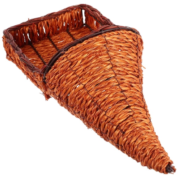 OUNONA Brown Bamboo Woven Basket Cornucopia Style for Home Decor
