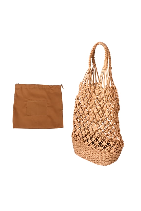 Tineasur Bamboo Woven Tote Bag for Ladies Decor Brown Fashion Handbag 1Pc