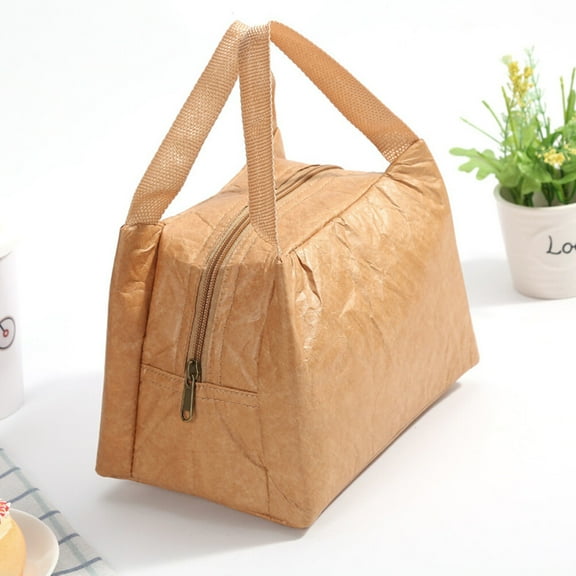 OUNONA Brown Paper Lunch Tote Bag for Storage with Insulation and Large Capacity 12.5x7.5x14 Inches
