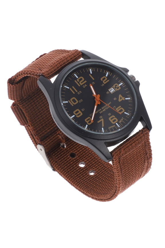 Brown Nylon Band Men Quartz Watch with Smooth Surface and Durable Workmanship