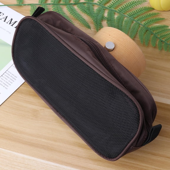 OUNONA Brown Nylon Electronics Organizer Bag with Shockproof Lining and Zipper for USB Cable and Charger Storage