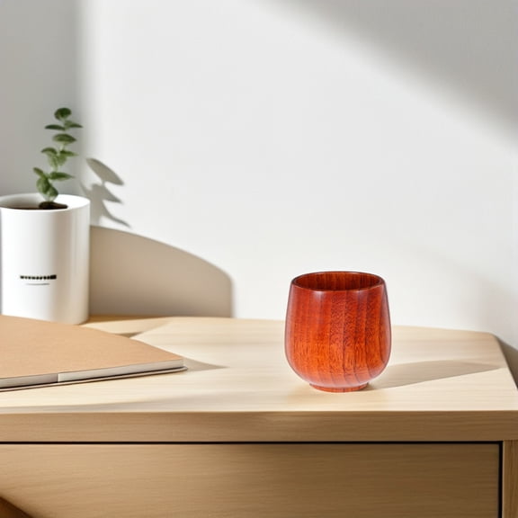 OUNONA Brown Wooden Drinking Cup Vintage Japanese Style For Home Use 1Pcs Back to School