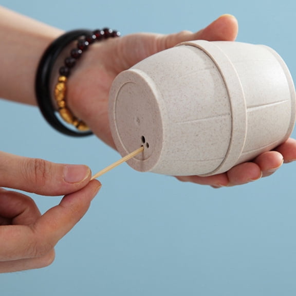 OUNONA Bucket Shape Toothpick Jar Holder Wooden Toothpicks Box Creative Table Decoration for Home Restaurant(White)