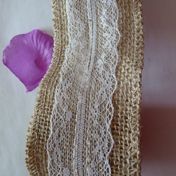 OUNONA Burlap Fabric Ribbon Lace Craft Ribbon for DIY Projects in White 1Pcs