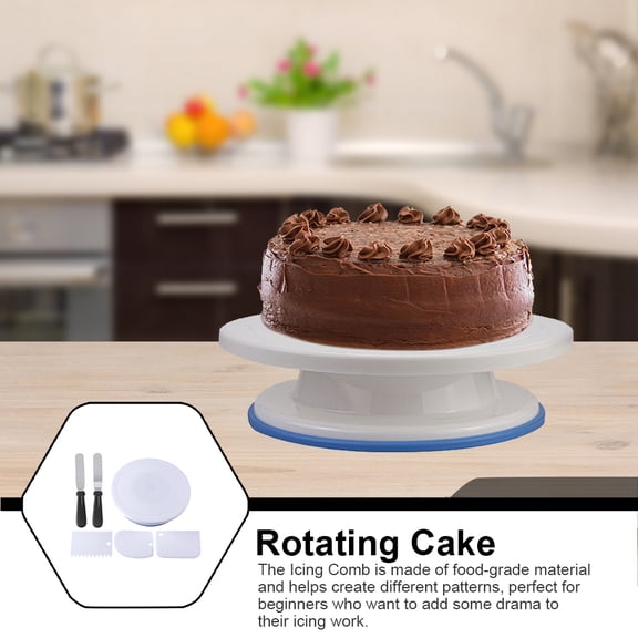 OUNONA Plastic Rotating Cake Stand with Pattern Design Feature, 1 Set - Ideal for Cake Decorating, Baking, and Display