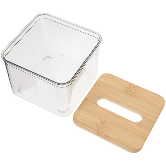 OUNONA Car Tissue Box 1Pack Beige Bamboo Wood Dust-Proof for Car Mounted Use