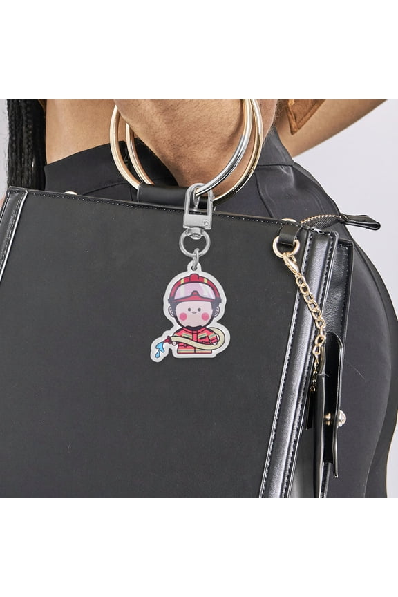 Cartoon Fireman Keychain Acrylic Firefighter Bag Pendant Key Ring for Car Keys Cute Keychain Charm Firefighting Themed Wallet Pendant