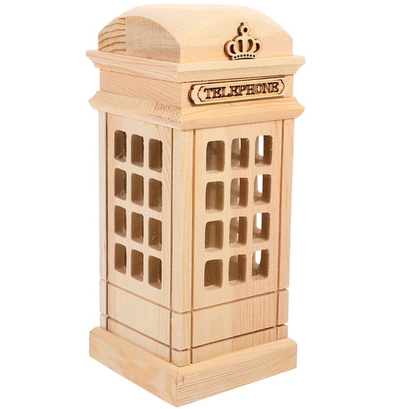 OUNONA Cash Unpainted Coin Bank Phone Booth Money Bank Child 20X8.6X8.6CM