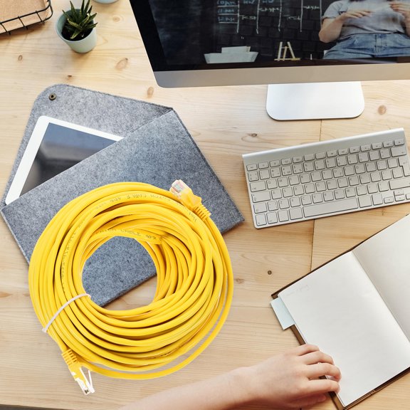 OUNONA Cat 5E Ethernet Network Patch Cable Yellow - High-Speed Internet and Router Connectivity, and