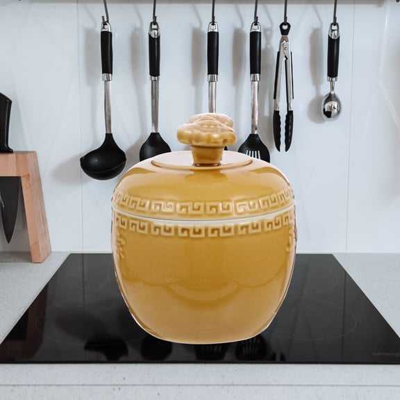 OUNONA Light Yellow Ceramic Stew Pot with Lid, Ideal for Home Cooking, Braised Soup, and Slow Simmering