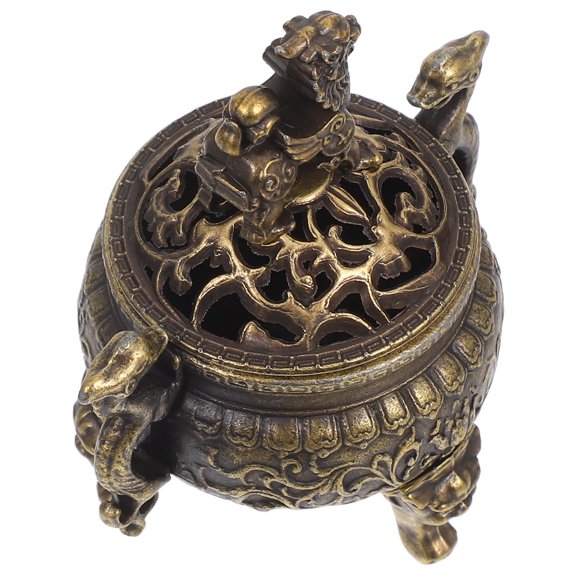 OUNONA Chinese Feng Shui Copper Incense Burner with Floral Pattern and Stable Triple Leg Base