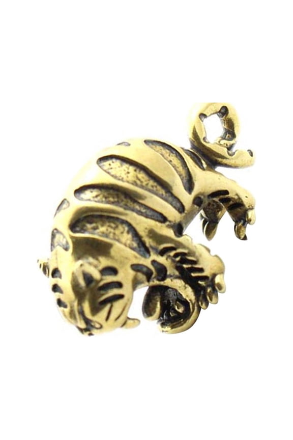 Tiger Decoration Keychain Pendant Golden Brass 1Set 0.98x0.43in