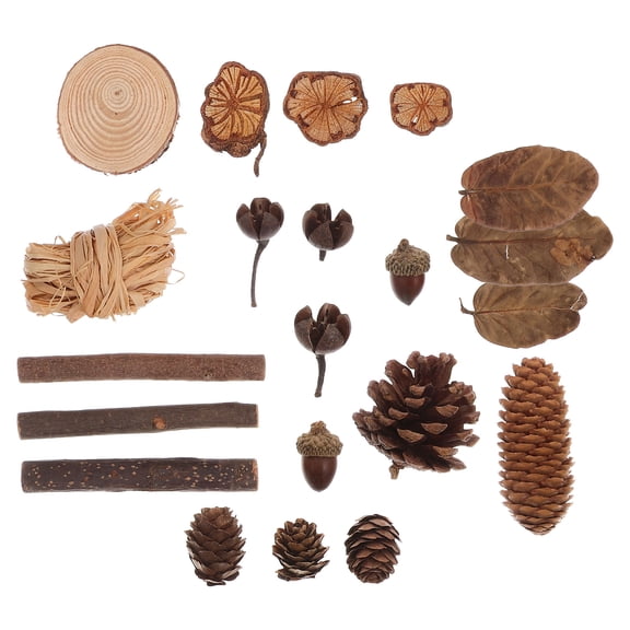 OUNONA Christmas Pine Cones Set Artificial Acorns Pinecones Craft and Wood Log Sticks Chips Ornament Pine Picks Fake Fruit Decor Fall Decorating Kit