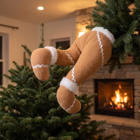 OUNONA Christmas Gingerbread Man Elf Leg Tree Topper Soft Fabric Ornament
