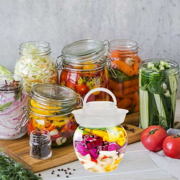 OUNONA Clear Pickle Jar Fermentation Jar with Lids PET Pickle Jar Storage Container Chinese Pickle Jar with Water Seal Lid for Sauerkraut Canning Fermentation