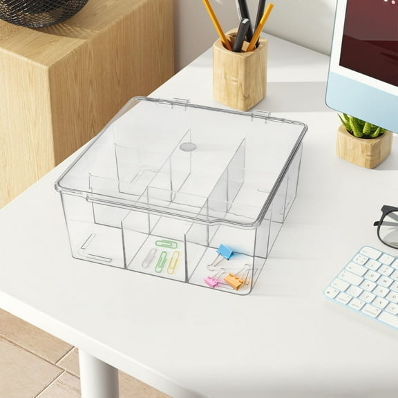 OUNONA Clear Plastic Storage Box with Lid Multi Compartment Organizer for Small Parts and Stationery