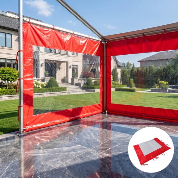 OUNONA Clear Sidewall for Canopy, 9.8x6.6ft Waterproof PVC Panel, Red