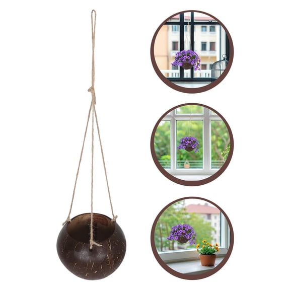 OUNONA Natural Coconut Shell Wall Hanging Basket Chocolate for Garden
