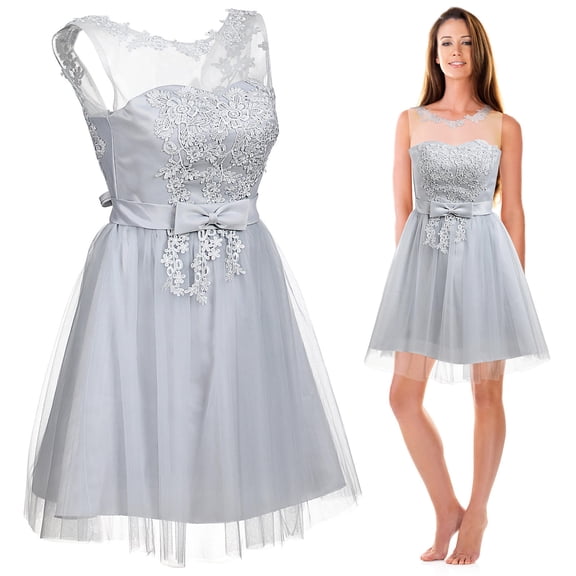 OUNONA Junior Formal Dress Grey Lace Bridesmaid Gown 1-Pack for Women Graduation Prom and Special Occasions