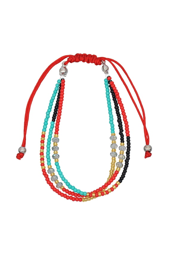 Multi-Layer Knitted Strap Bracelet with Ethnic Design, Red Wristband for Travel, Party, and Everyday Wear