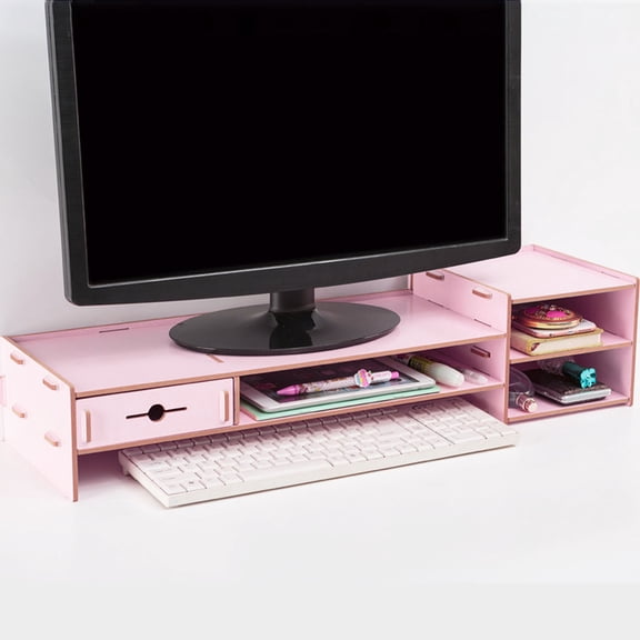 OUNONA Computer Screen Riser Pink Stand with Storage Box for Organizing Office Supplies