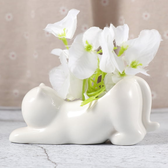 OUNONA  Container White Porcelain Flowerpot Home Office Decoration Cartoon Shape