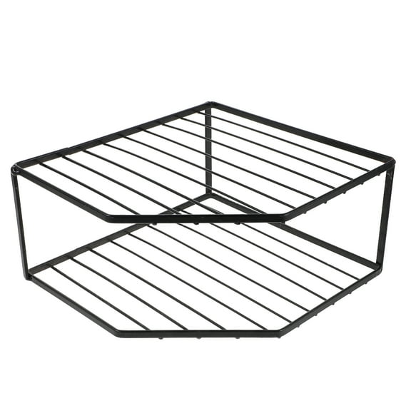 OUNONA Black Metal Corner Kitchen Shelf Double Layer Pot and Pan Organizer Rack