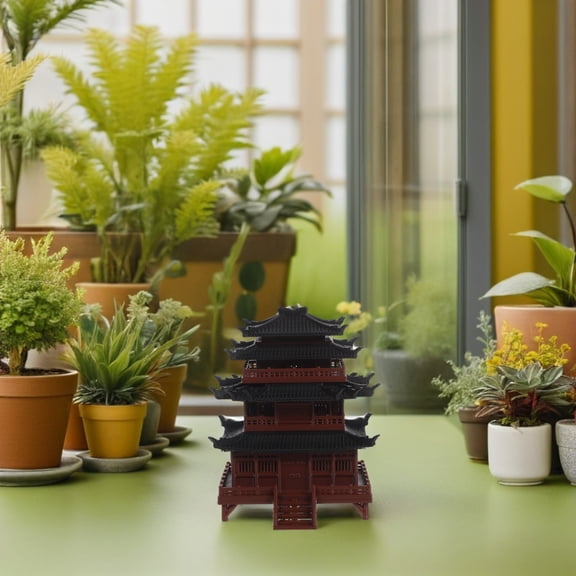 OUNONA Traditional Brown Chinese Pavilion Model for Indoor Outdoor Garden and Bonsai Display