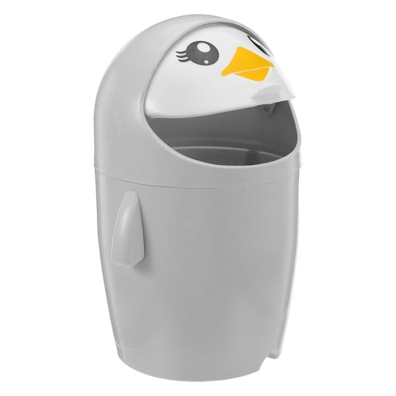 OUNONA Cute Penguin Bin Grey Plastic Desktop Waste Paper Basket for Home