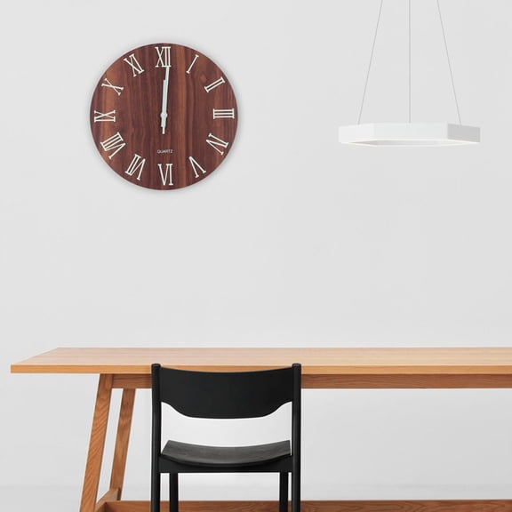 OUNONA Creative Luminous Wooden Wall Clock Imitation Wood Clock with Roman Numerals