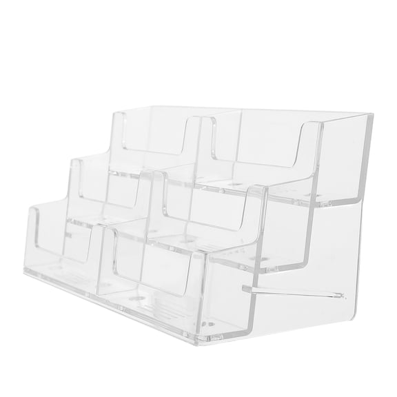 OUNONA Clear Plastic Business Card Holder Stand with Multiple Slots for Desk Organization and Professional Display
